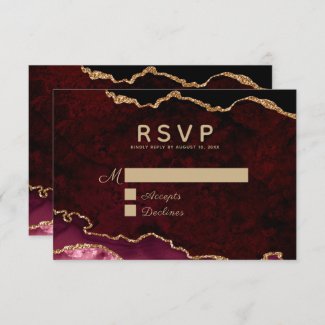 Burgundy Gold Agate RSVP Card