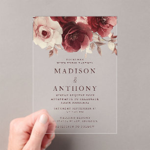 Burgundy Elegance Vintage Rose Wedding Acrylic Invitations