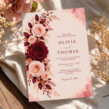 Burgundy Elegance Watercolor Rose Floral Wedding