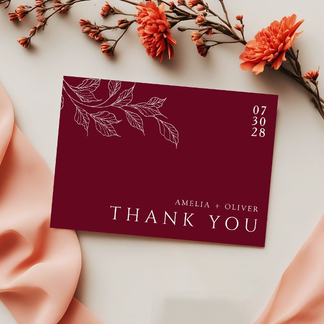 Burgundy Elegant Botanical Garden Wedding Thank You Card (Creator Uploaded)