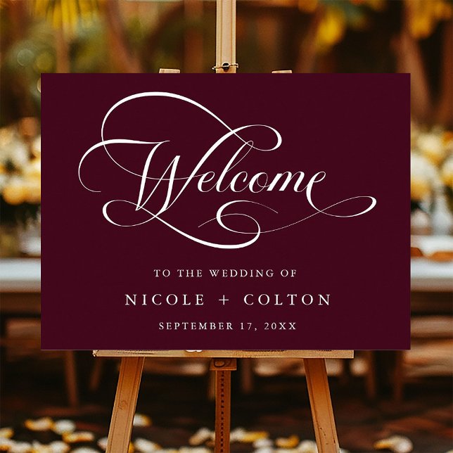 Burgundy Elegant Caligraphy Wedding Welcome Sign (Creator Uploaded)