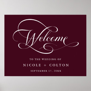 Burgundy Elegant Caligraphy Wedding Welcome Sign