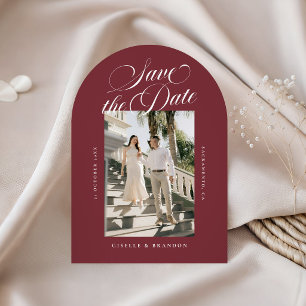 Burgundy Elegant Calligraphy Save the Date Photo
