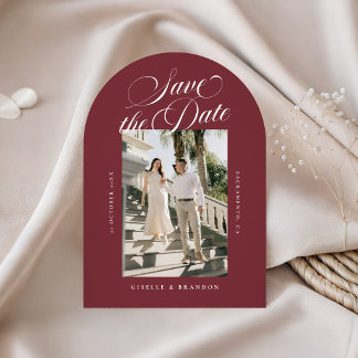 Burgundy Elegant Calligraphy Save the Date Photo