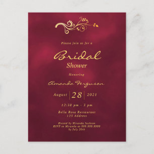 Burgundy elegant classic bridal shower invitation postcard