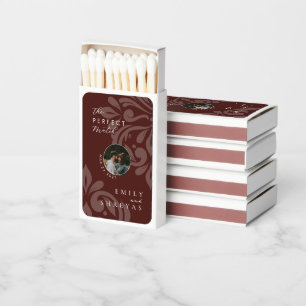 Burgundy Elegant Classic Damask Photopop Wedding  Matchboxes