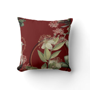 Burgundy Elegant Floral Design Throw Pillow