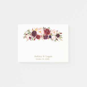 Burgundy Elegant Floral Gold Wedding Post-it Notes