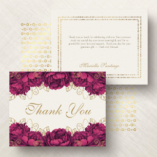 Burgundy Elegant Floral Quinceanera Thank You Card