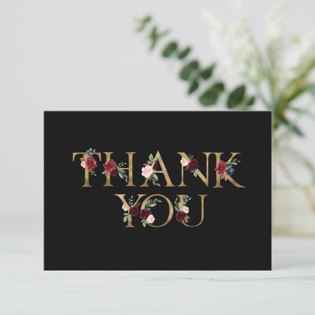 Burgundy Elegant Floral Thank You Card (Standing Front)