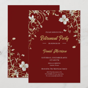 Burgundy Elegant Gold Floral Frame Retirement 2026 Invitation