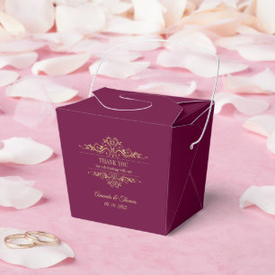 Burgundy elegant golden frame wedding favor boxes