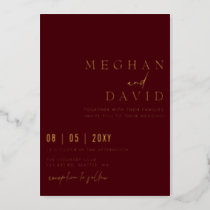 Burgundy Elegant Handwritten Simple Wedding   Foil Invitation
