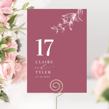 Burgundy Elegant  Minimal Botanical Wedding  Table Number by One2InspireDesigns at Zazzle