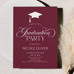 Burgundy Elegant Minimal Minimalist Graduation Invitation