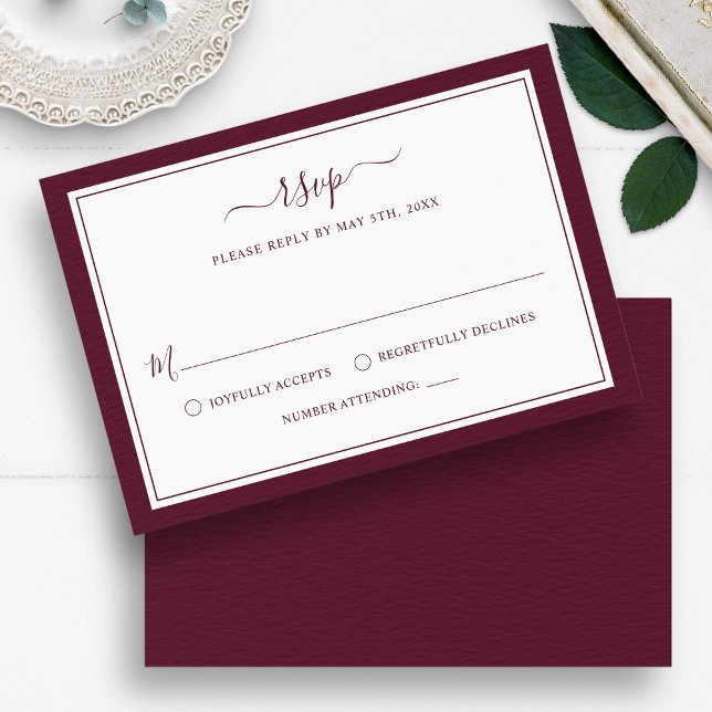 Burgundy Elegant Minimalist Border Script Wedding RSVP Card (Burgundy Elegant Minimalist Border Script Wedding RSVP Card by Painted Paperie
)