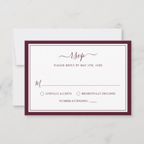Burgundy Elegant Minimalist Border Script Wedding RSVP Card