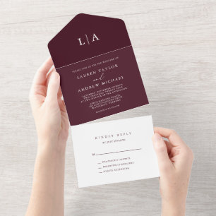 Burgundy Elegant Minimalist Wedding All In One Invitation