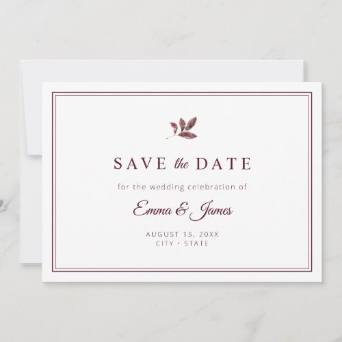 Burgundy Elegant Minimalist Wedding Save The Date