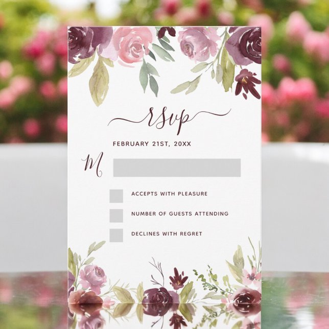 Burgundy Elegant Modern Floral Watercolor RSVP Invitation (Creator Uploaded)