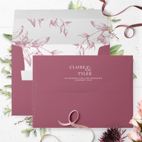 Burgundy Elegant Modern Formal Floral Wedding Envelope