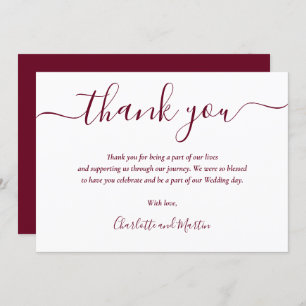 Burgundy Elegant Modern Script Thank You Card