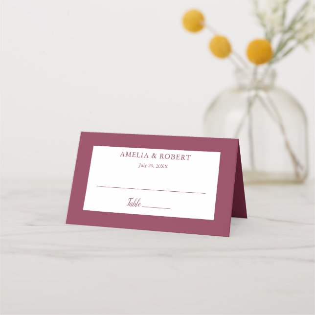 Burgundy Elegant Modern Simple Place Card (Front)