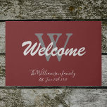 Burgundy Elegant Monogram Outdoor Wedding Welcome  Doormat<br><div class="desc">Burgundy Elegant Chic Monogram Script Name Cool Cute Wedding Welcome Outdoor Doormat. Personalized white and grey monogram with bride and groom's last name and date established on a burgundy background. A unique cute gift for newlyweds. Perfect for their new home together or give as a housewarming gift. Click Personalize this...</div>