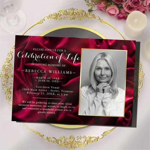 Burgundy Elegant Photo Celebration of life Invitation