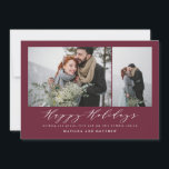 Burgundy elegant photo collage christmas script holiday card<br><div class="desc">A beautiful multi photo Christmas card,  perfect for sending holiday wishes to family and friends. A elegant minimal design with stunning script happy holidays text. Customise the burgundy color of the design to personalise your card. Part of a collection.</div>