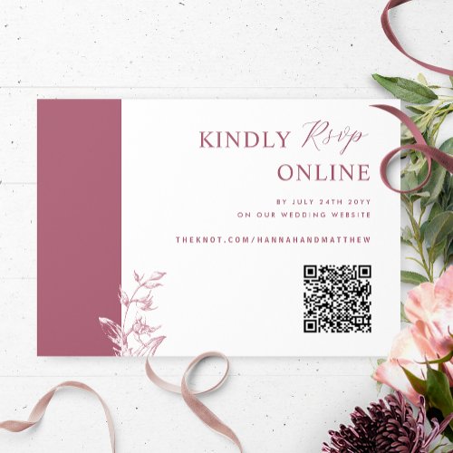 Burgundy Elegant QR Code RSVP Wedding Enclosure Card