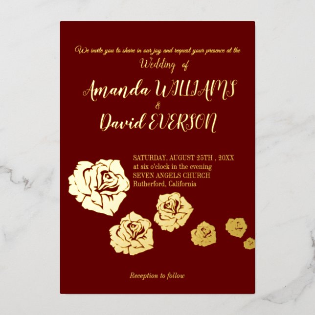 Burgundy Elegant  Real Golden   Foil Invitation (Front)