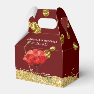 Burgundy Elegant Red Flower Wedding Favor Box