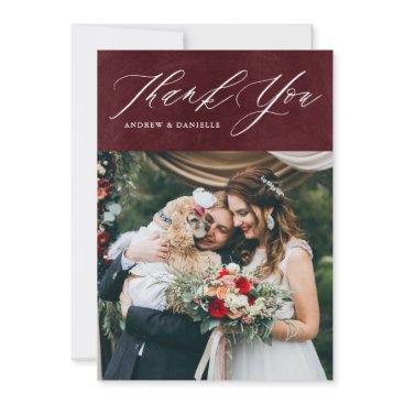Burgundy Elegant Script Photo Wedding Thank You Burgundy Elegant Script Photo Wedding Thank You