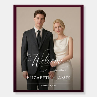 Burgundy Elegant Script Photo Wedding Welcome Foam Board