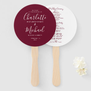 Burgundy Elegant Script Wedding Program Hand Fan
