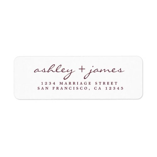 Burgundy Elegant Script Wedding Return Address Label