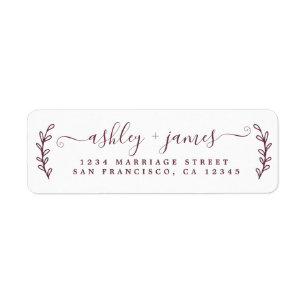 Burgundy Elegant Script Wedding Return Address Label