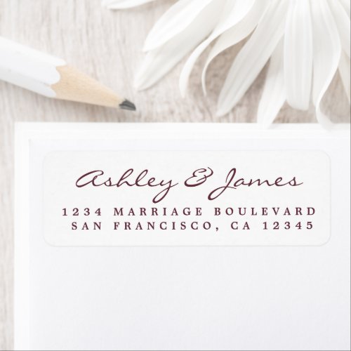 Burgundy Elegant Script Wedding Return Address Label