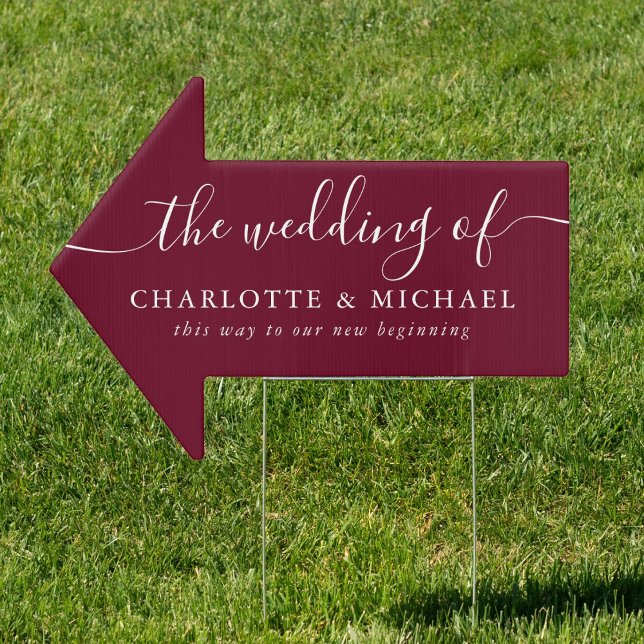Burgundy Elegant Script Wedding This Way Arrow Sign (Burgundy Elegant Script Wedding This Way Arrow Sign)
