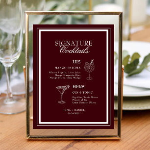 Burgundy Elegant Signature Cocktails Wedding Bar Menu