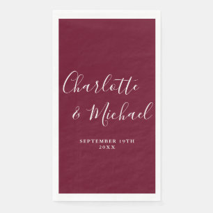 Burgundy Elegant Signature Script Wedding Paper Guest Towels