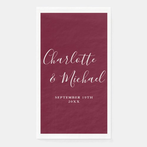 Burgundy Elegant Signature Script Wedding Paper Guest Towels