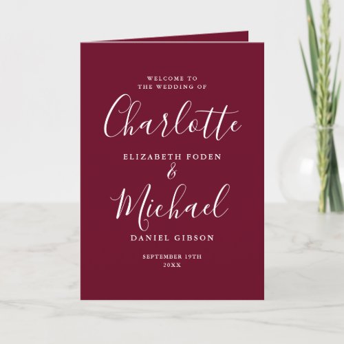 Burgundy Elegant Signature Script Wedding Program