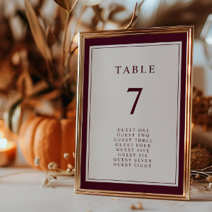 Burgundy Elegant Simple Minimal Border Wedding Table Number