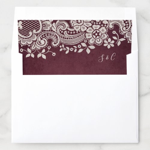 Burgundy elegant vintage lace rustic wedding envelope liner
