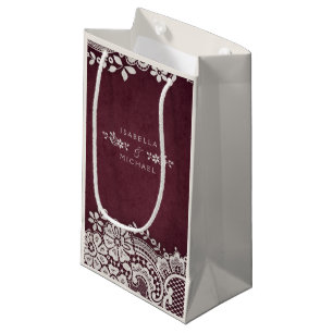 Burgundy elegant vintage lace rustic wedding favor small gift bag