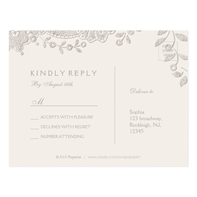 Burgundy Elegant Vintage Lace Rustic Wedding RSVP Postcard