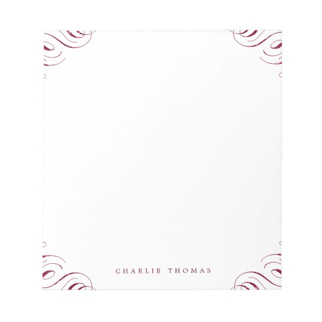 Burgundy elegant vintage personalized stationery notepad (Front)