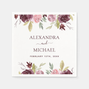 Burgundy Elegant Watercolor Floral Wedding Napkins